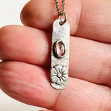 Tourmaline Flower Tag Necklace, Silver Flower , Silver Necklace, Gemstone Tag Necklace - Janine Design