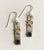 Star Garnet Tag Earrings, Star Earrings, Garnet Earrings, January Birthstone Earrings - Janine Design