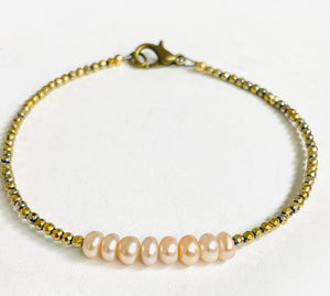 Dainty Gemstone  Bracelet, Gemstone Bead Chain, Watermelon Tourmaline Gemstone Bracelet - Janine Design
