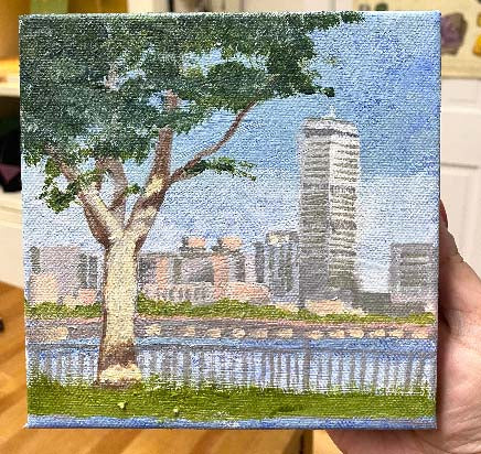 Painting on Canvas “Boston Square”, Painting of Boston, MA