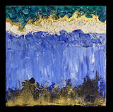 Painting on Canvas “Golden Ocean” - blue wave shapes with gold paint accents