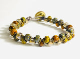 Woven “Goddess” Bracelets/ Leather Bracelets/ Button Bracelets - speckled Brown/clear beads
